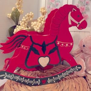 Vintage Wood Carved Rocking Horse Plant Holder Farm House Country